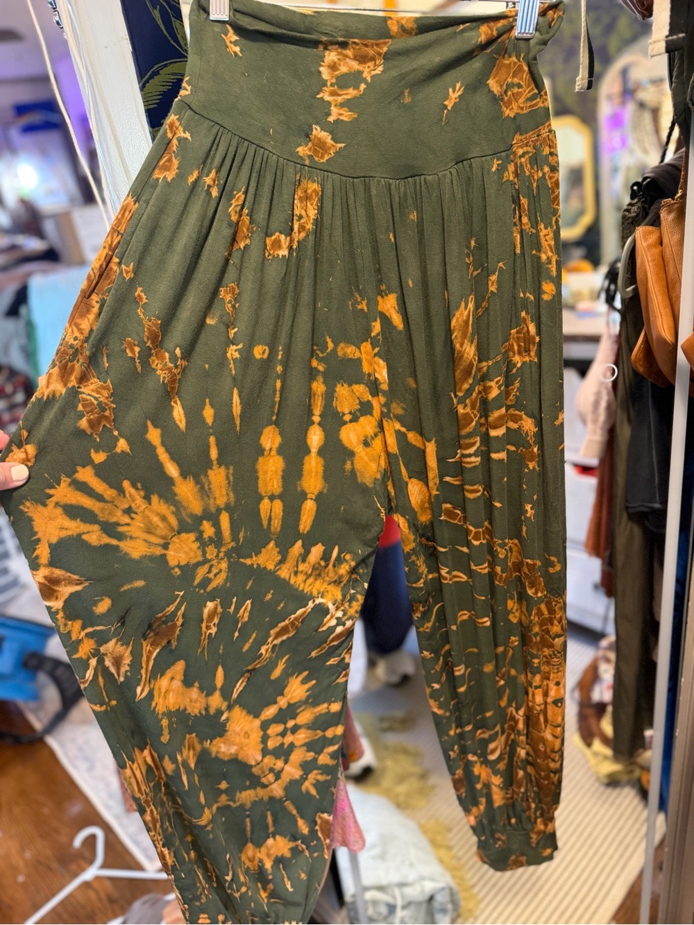 Boho Tie-Dye Harem Pants - Olive & Mustard